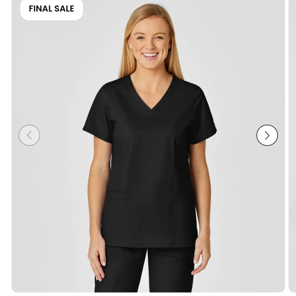 WonderWORK Women's Shaped V-Neck Scrub Top XXS Black NWT
